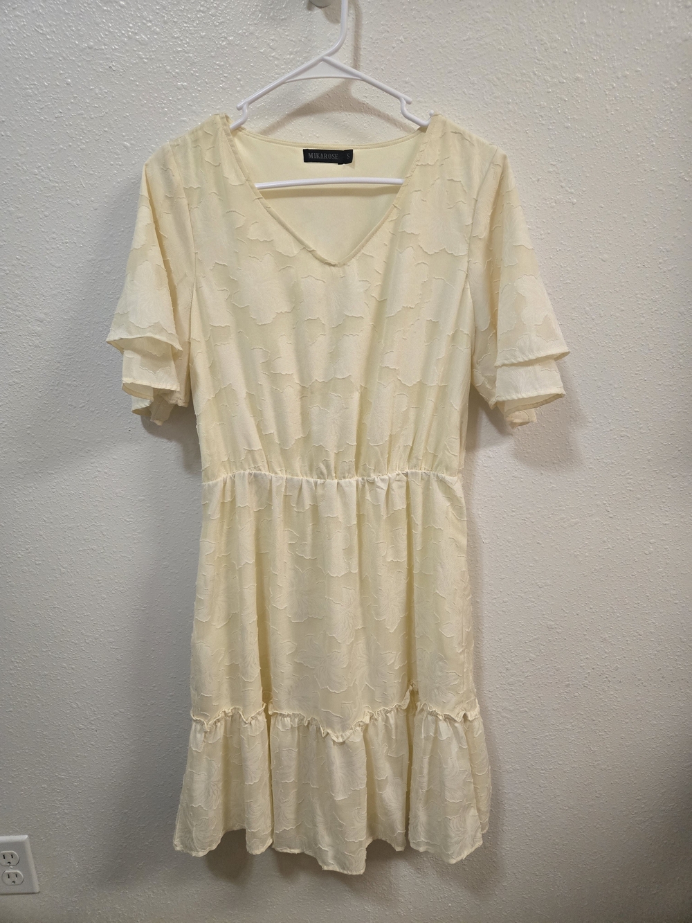Mikarose Soft Butter-Yellow Textured V-Neck Tiered Mini Dress